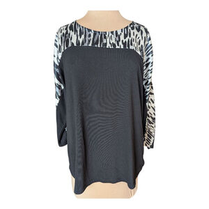 Chico's Long Sleeve‎ Color Block Animal Print Blouse Size 2 (US L) Black & White
